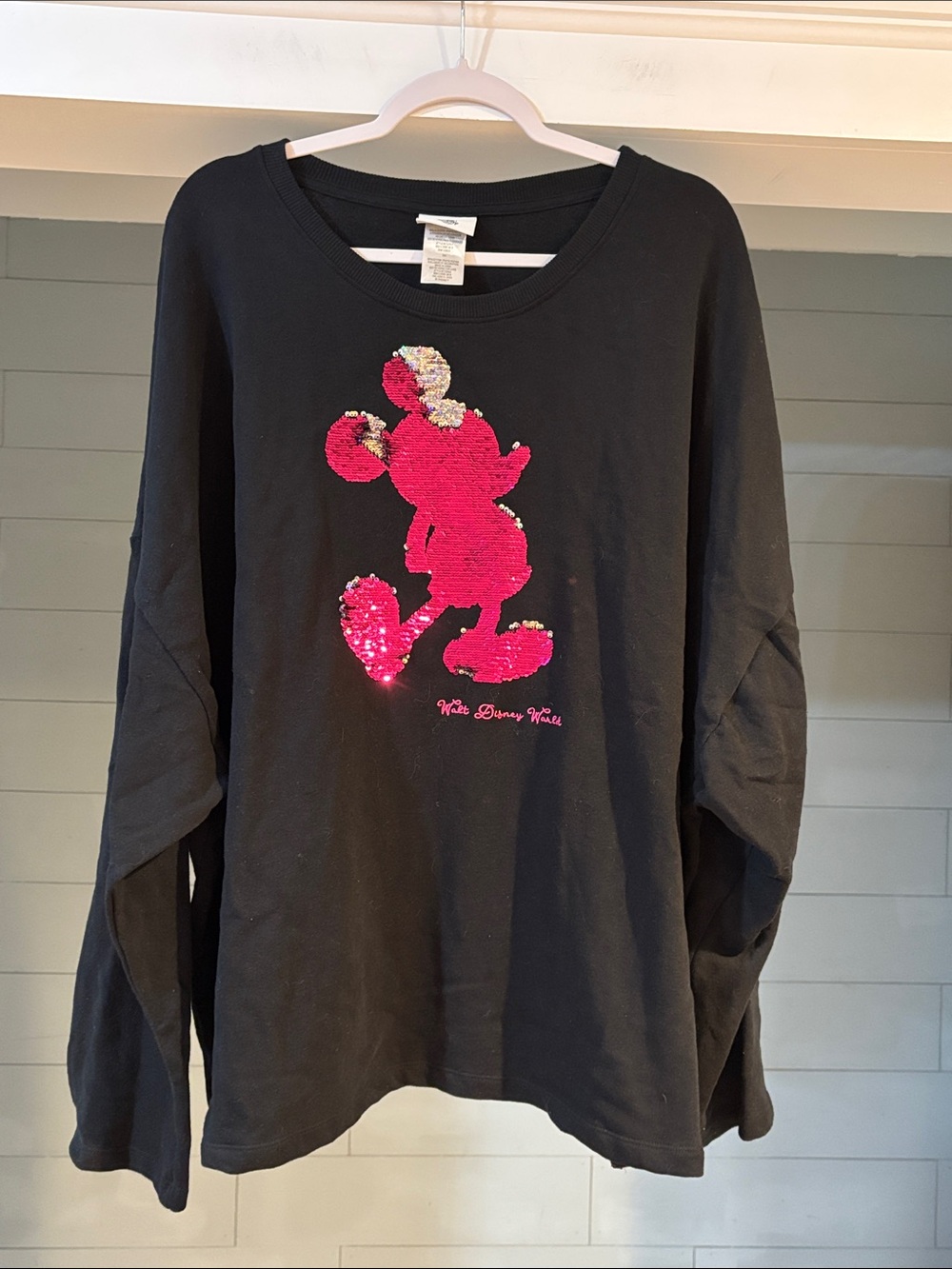 Disney Black Sweatshirt with Hot Pink Sequin Minnie Silhouette